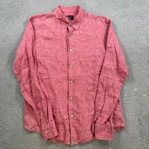 UNTUCKit Mens Medium 100% Linen Long Sleeve Button Up Shirt Red